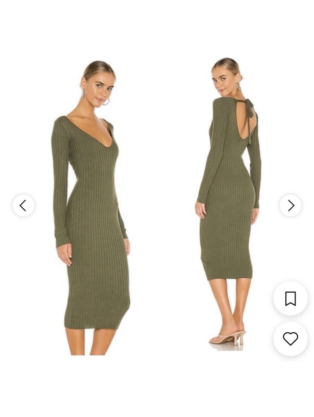 Sexy NBD Army Green V-Neck Open Back Sweater Dress. Size S. EUC
